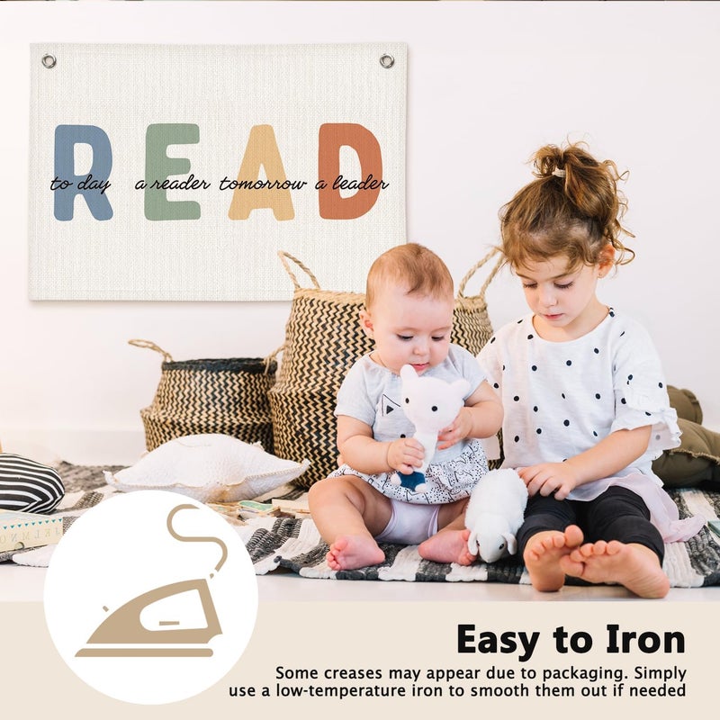 ETVISO Boho Neutral READ Reading Room Decor - Linen Banner Wall Hanging Canvas Banner Flag Decor for Kids Nursery Toddler Reading Corner Nook Classroom Library - Image 4